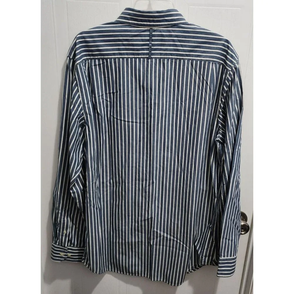 Banana Republic Blue White Striped Classic Fit Long Sleeve Button Up Shirt Sz XL